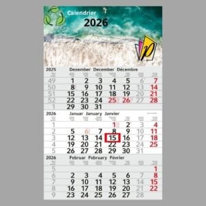Calendriers mensuels 3 mois (Monobloc) Carton recyclé