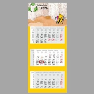 Calendriers mensuels 3 mois (multiblocs) Carton recyclé