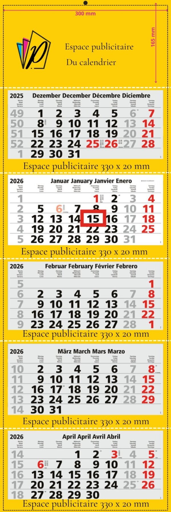 Calendriers mensuels 5 mois (multiblocs)