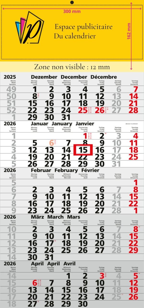 Calendriers mensuels 5 mois (Monobloc)