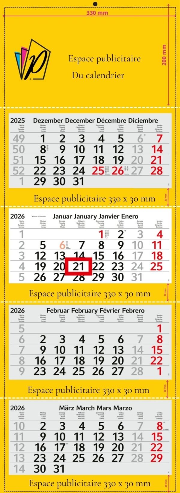 Calendriers mensuels 4 mois (multiblocs) Carton recyclé